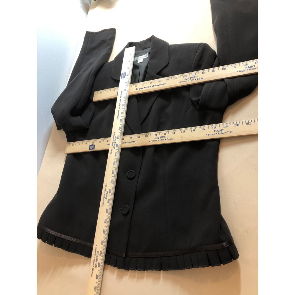 Dressbarn Blazer Women Size 12 Black Polyester Lined Pleated Trim Career Jacket - Picture 11 of 11
